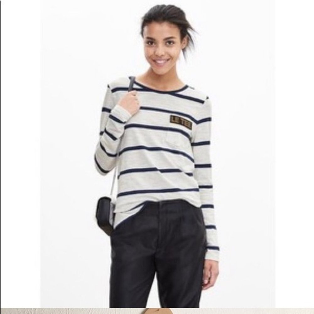 Banana Republic Le Tee Beaded Pocket Striped Tee S